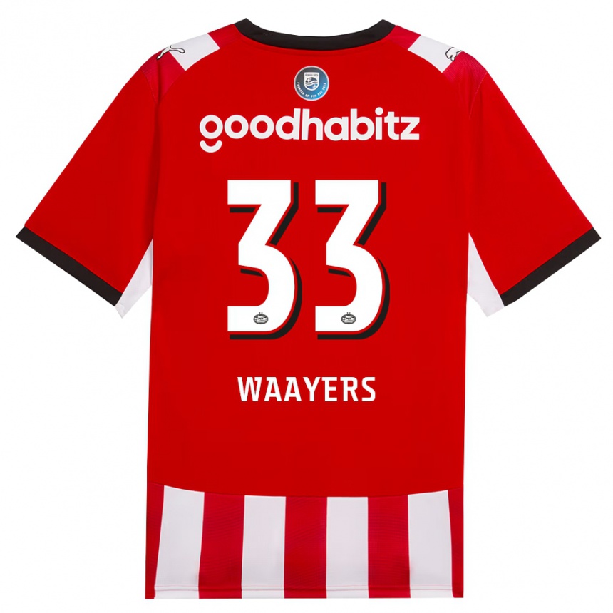 נשים כדורגל Eus Waayers #33 אדום לבן שחור ג'רזי ביתית 2026/27