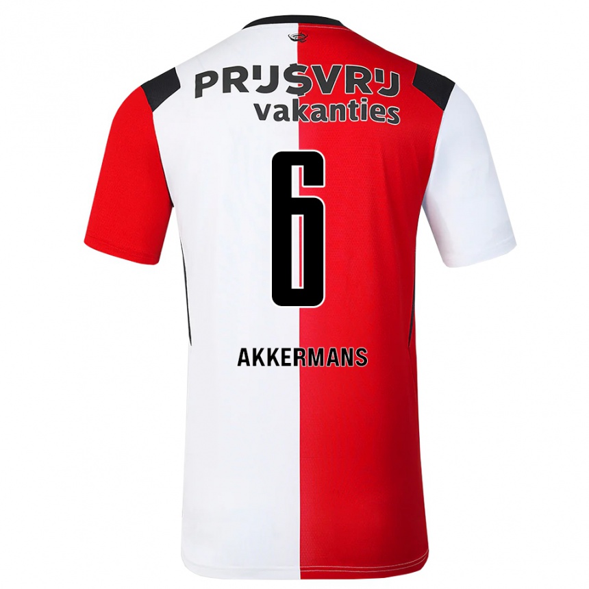 נשים כדורגל Mik Akkermans #6 אדום לבן שחור ג'רזי ביתית 2026/27