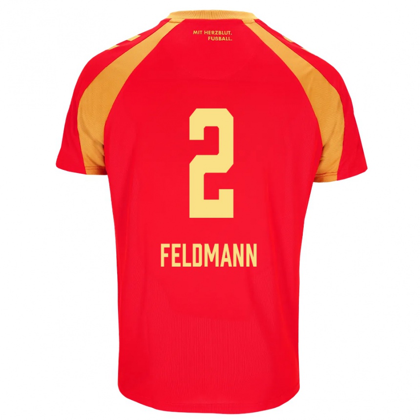 נשים כדורגל Ole Feldmann #2 אדום כתום שחור הרחק ג'רזי 2026/27