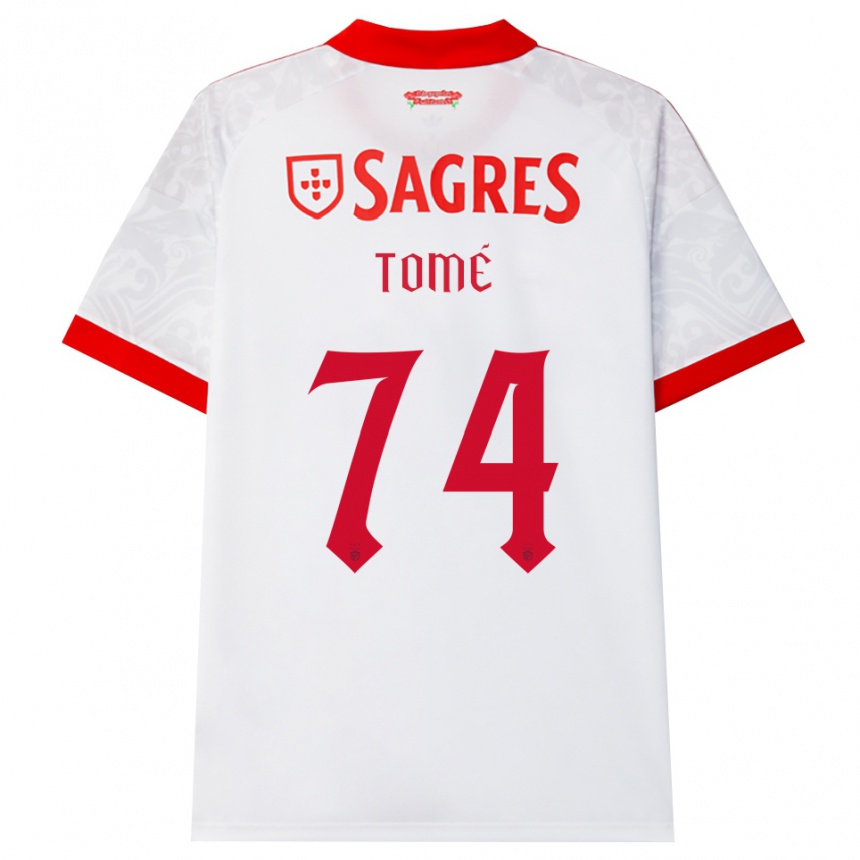 נשים כדורגל Olivio Tomé #74 לבן אדום צהוב הרחק ג'רזי 2026/27
