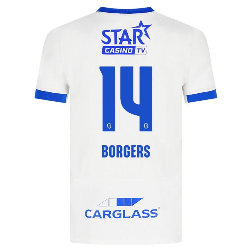 נשים כדורגל Lander Borgers #14 לבן כחול הרחק ג'רזי 2026/27