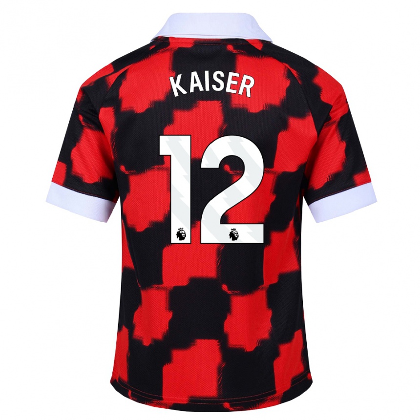 ילדים כדורגל Dino Kaiser #12 אדום לבן שחור הרחק ג'רזי 2026/27