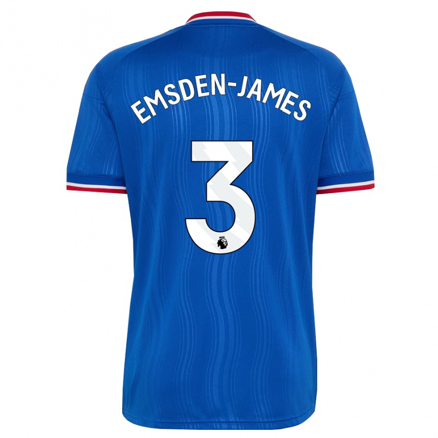 גברים כדורגל Harley Emsden-James #3 כחול לבן אדום הרחק ג'רזי 2026/27