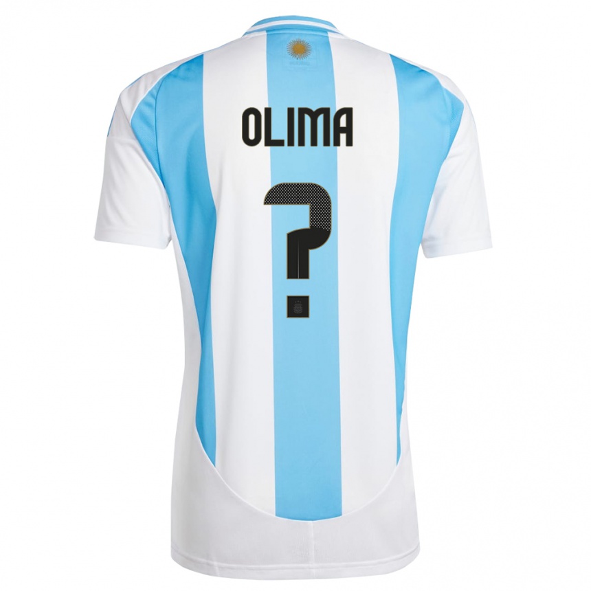 ילדים כדורגל ארגנטינה Leandro Olima #0 לבן כחול ג'רזי ביתית 24-26
