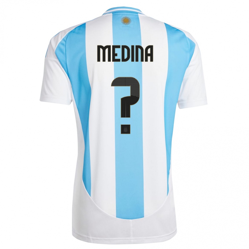 ילדים כדורגל ארגנטינה Iván Medina #0 לבן כחול ג'רזי ביתית 24-26