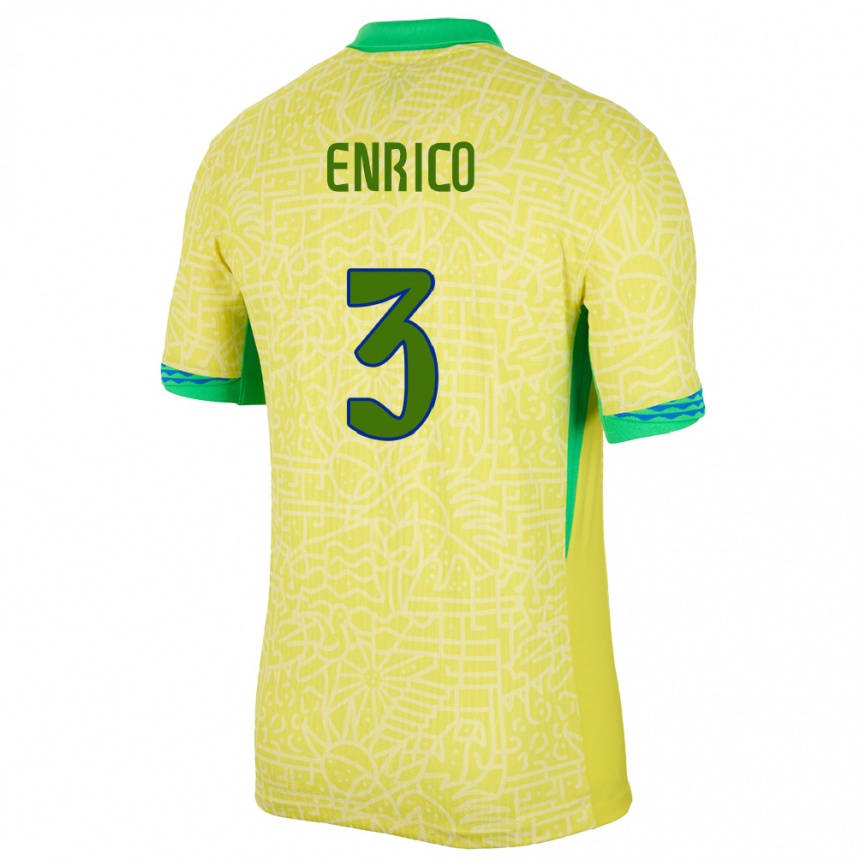 ילדים כדורגל ברזיל Enrico #3 צהוב ג'רזי ביתית 24-26