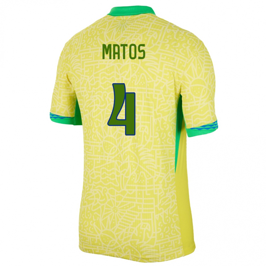 ילדים כדורגל ברזיל Ryan Matos #4 צהוב ג'רזי ביתית 24-26