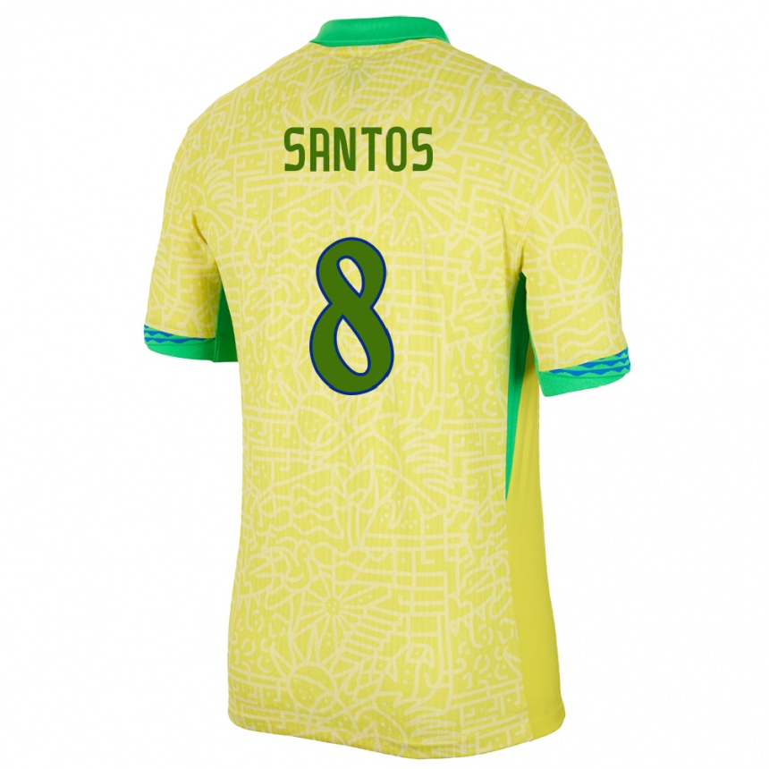 ילדים כדורגל ברזיל Kayke Santos #8 צהוב ג'רזי ביתית 24-26
