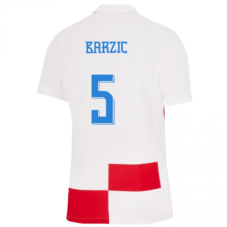 ילדים כדורגל קרואטיה Matia Barzic #5 לבן אדום ג'רזי ביתית 24-26