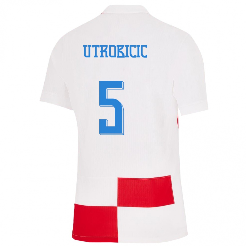 ילדים כדורגל קרואטיה Ante Utrobicic #5 לבן אדום ג'רזי ביתית 24-26