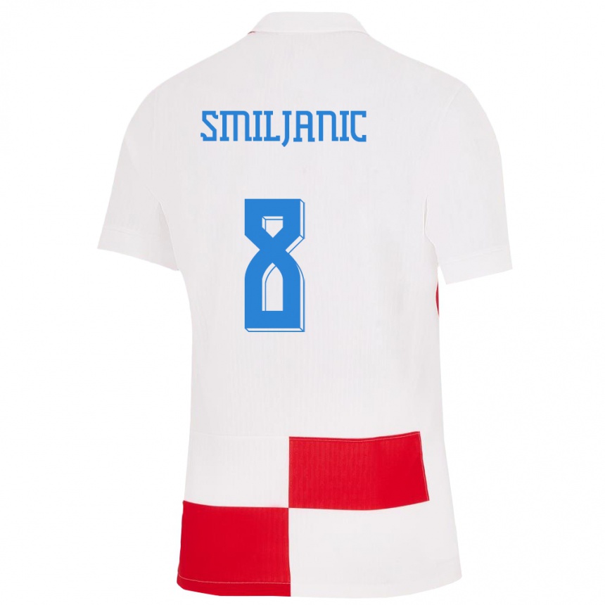 ילדים כדורגל קרואטיה Pavle Smiljanic #8 לבן אדום ג'רזי ביתית 24-26
