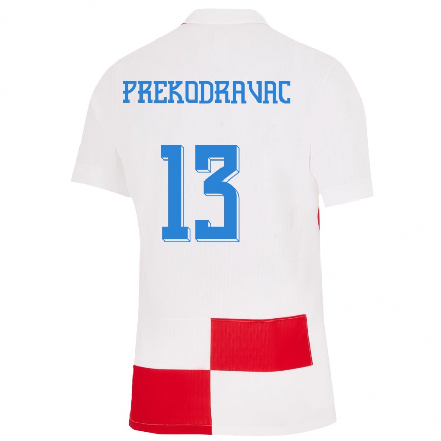 ילדים כדורגל קרואטיה Marin Prekodravac #13 לבן אדום ג'רזי ביתית 24-26