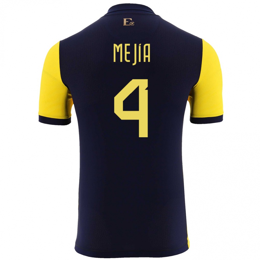 ילדים כדורגל אקוודור Jordan Mejía #4 צהוב ג'רזי ביתית 24-26