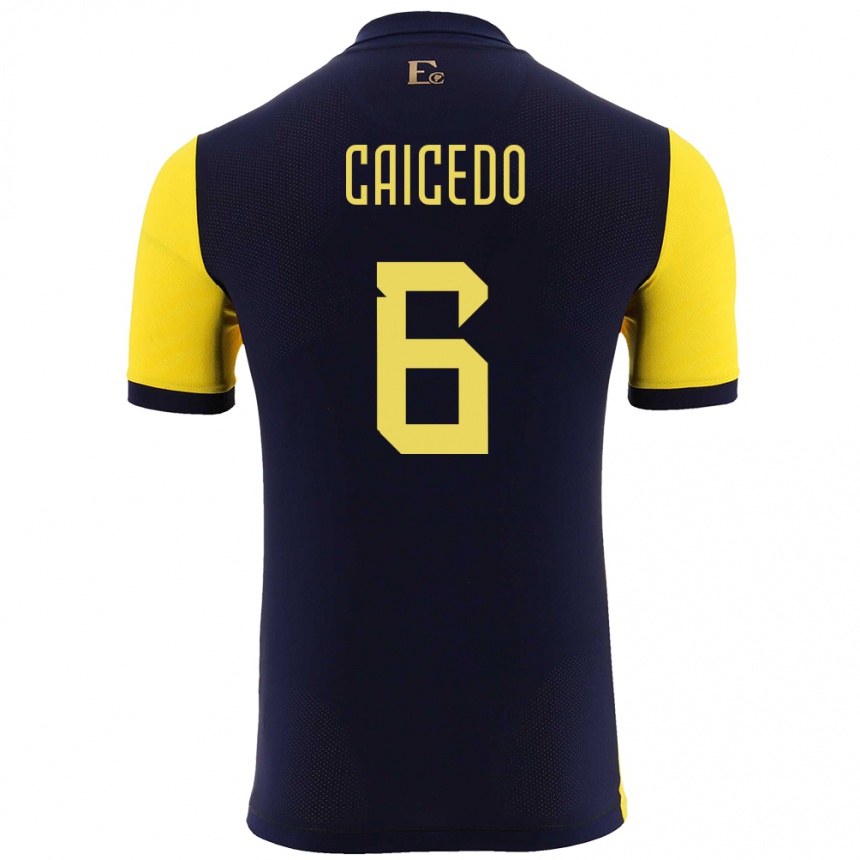 ילדים כדורגל אקוודור Fricio Caicedo #6 צהוב ג'רזי ביתית 24-26
