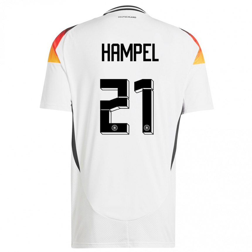 ילדים כדורגל גרמניה Luca Hampel #21 לבן ג'רזי ביתית 24-26