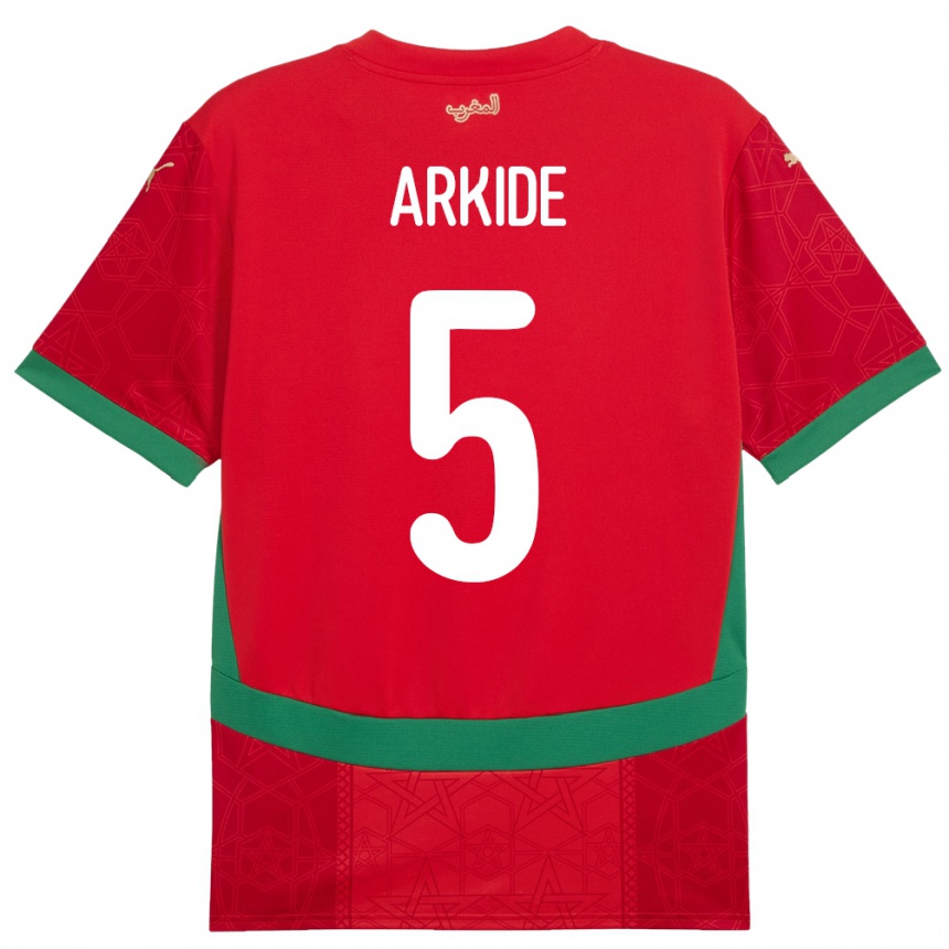 ילדים כדורגל מָרוֹקוֹ Abderahmane Arkide #5 אָדוֹם ג'רזי ביתית 24-26