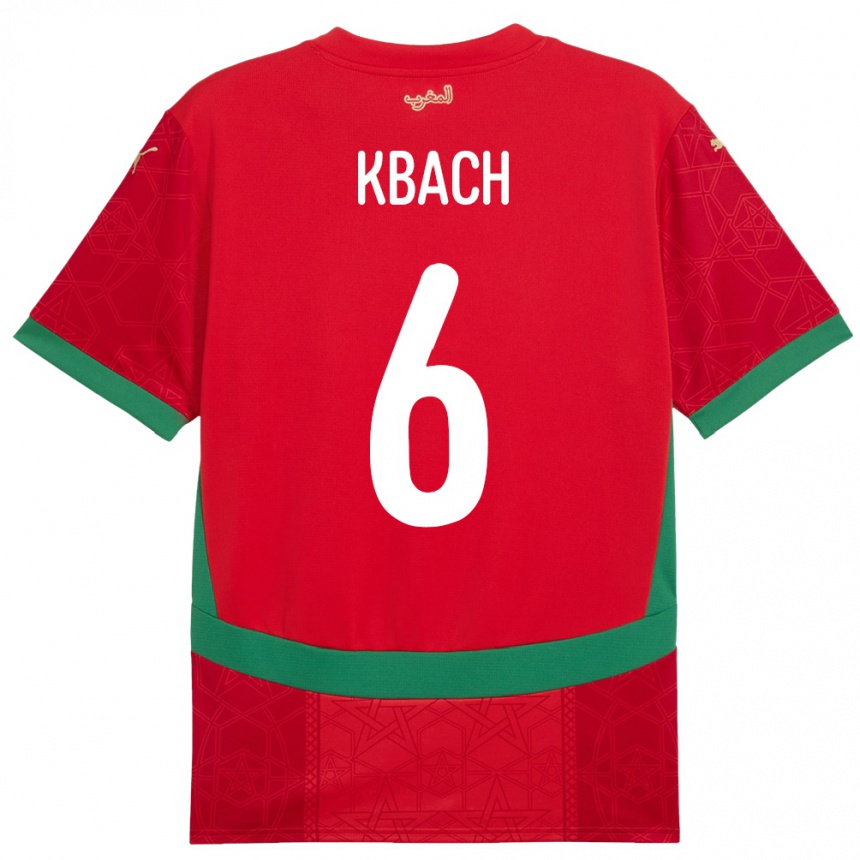 ילדים כדורגל מָרוֹקוֹ Hamza Kbach #6 אָדוֹם ג'רזי ביתית 24-26