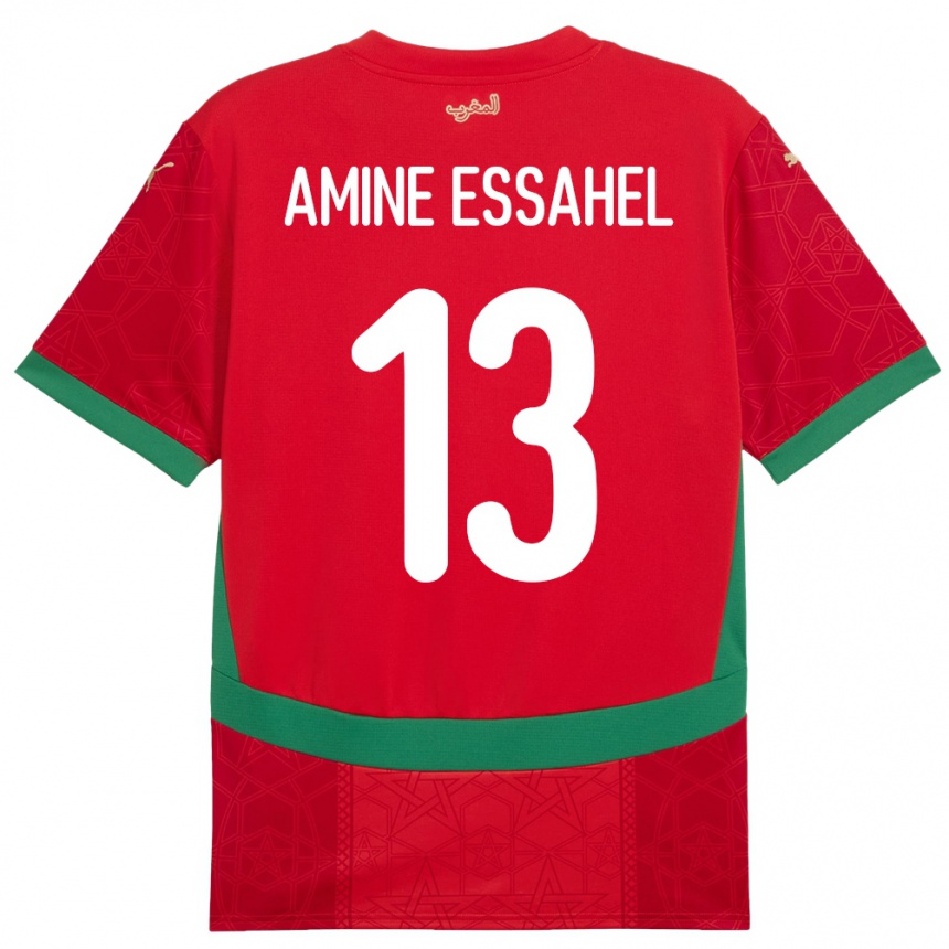 ילדים כדורגל מָרוֹקוֹ Mohamed Amine Essahel #13 אָדוֹם ג'רזי ביתית 24-26