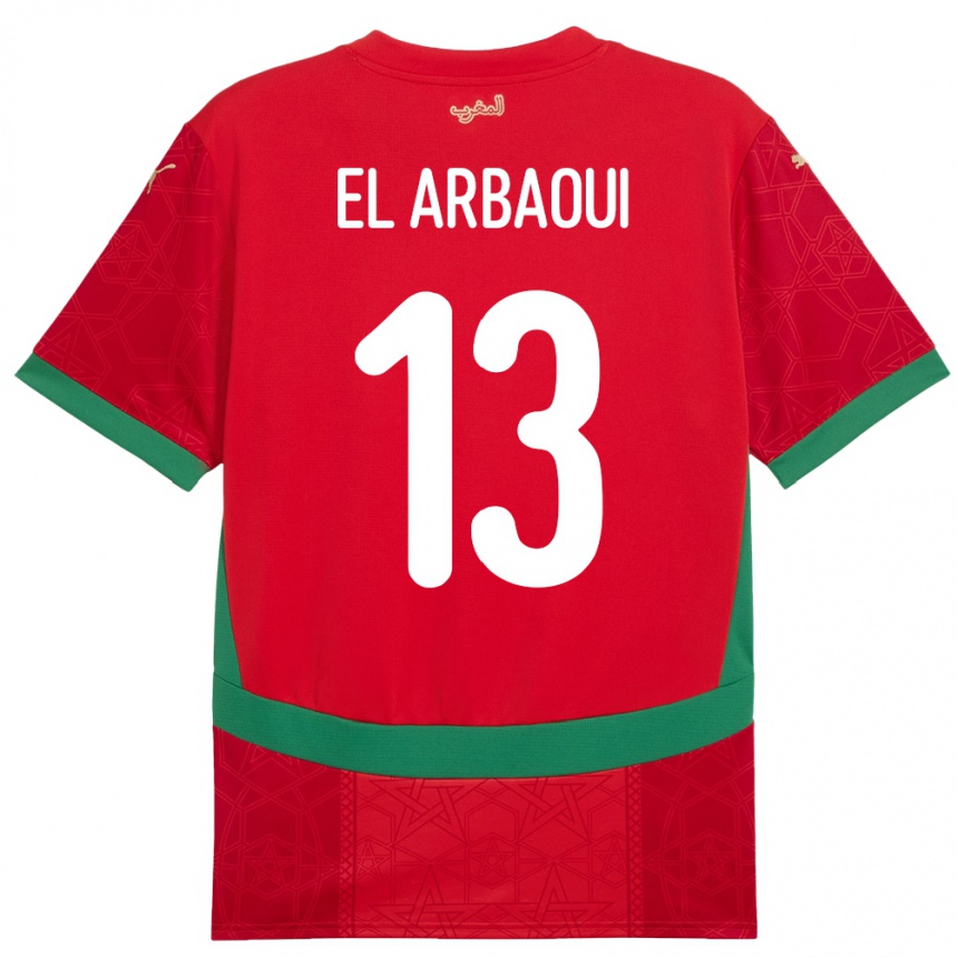 ילדים כדורגל מָרוֹקוֹ Ilyas El Arbaoui #13 אָדוֹם ג'רזי ביתית 24-26