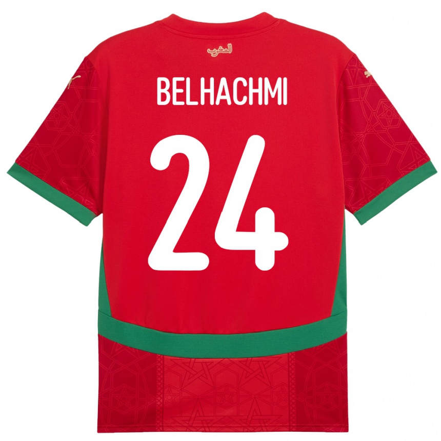 ילדים כדורגל מָרוֹקוֹ Yahya Belhachmi #24 אָדוֹם ג'רזי ביתית 24-26