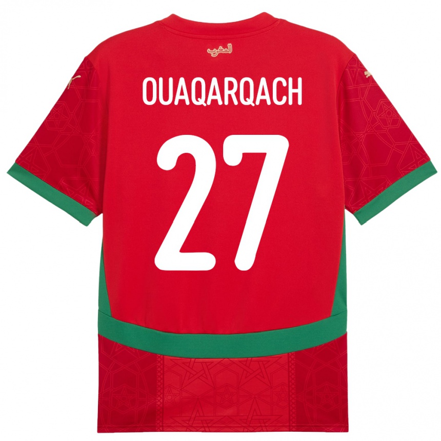 ילדים כדורגל מָרוֹקוֹ Abdelkader Ouaqarqach #27 אָדוֹם ג'רזי ביתית 24-26