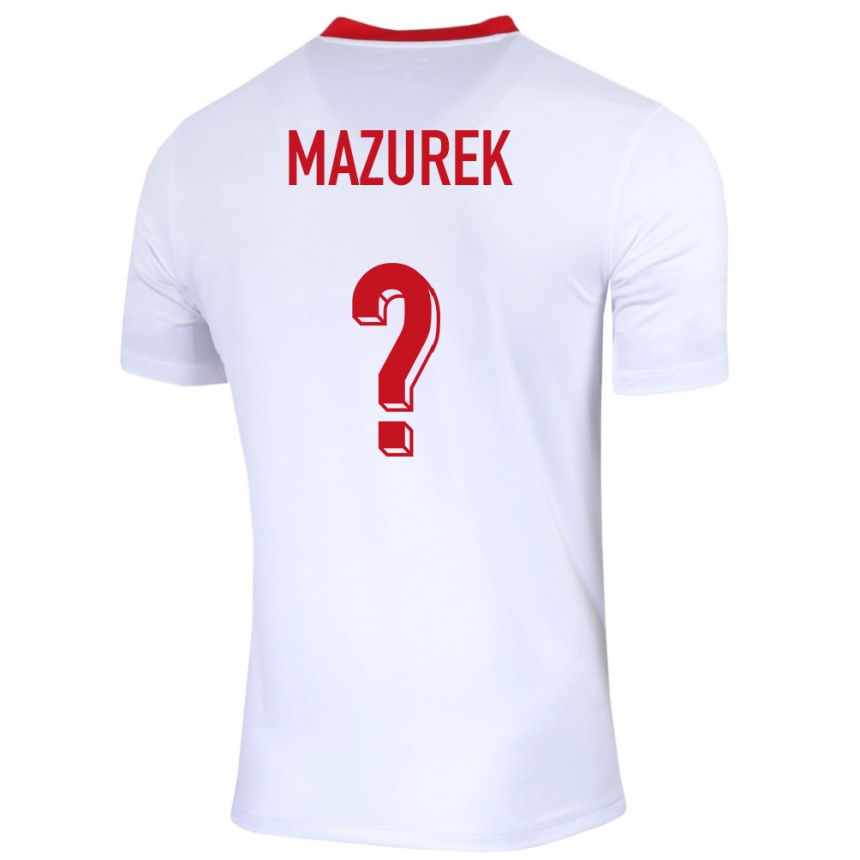 ילדים כדורגל פולין Bartosz Mazurek #0 לבן ג'רזי ביתית 24-26