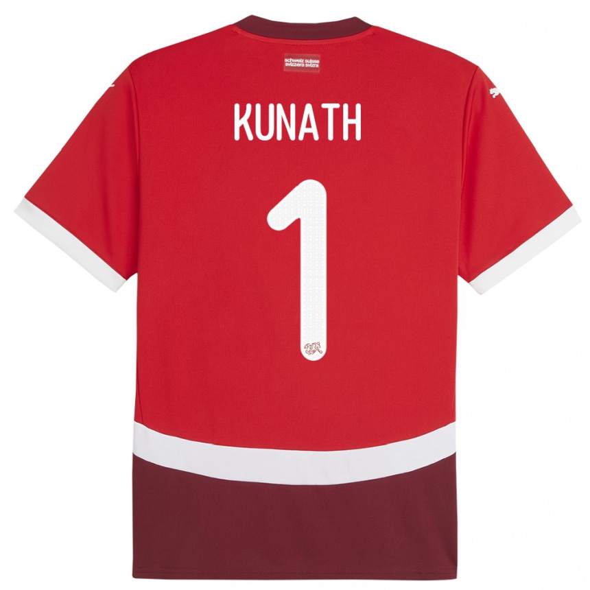 ילדים כדורגל שווייץ Lucas Kunath #1 אָדוֹם ג'רזי ביתית 24-26