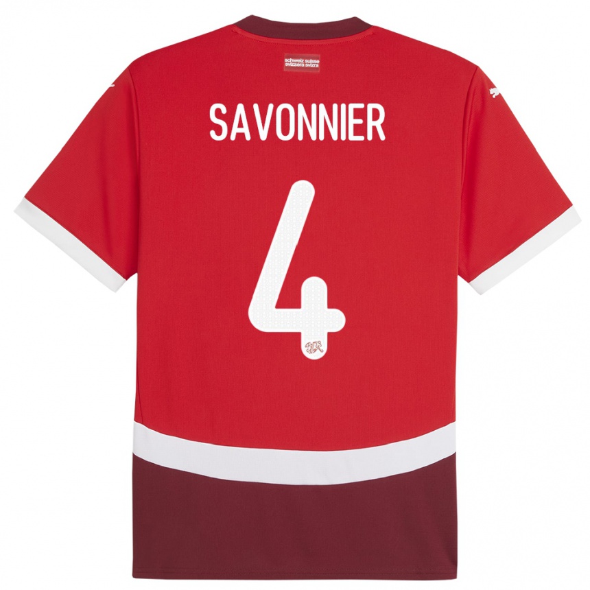 ילדים כדורגל שווייץ Nelson Savonnier #4 אָדוֹם ג'רזי ביתית 24-26