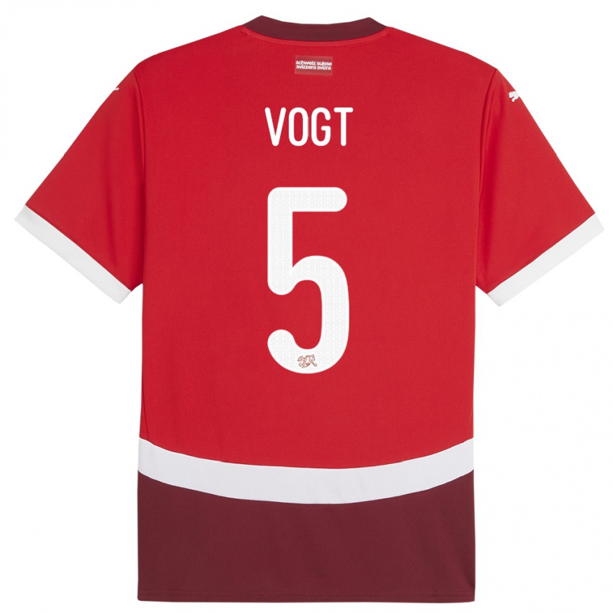 ילדים כדורגל שווייץ Gian Vogt #5 אָדוֹם ג'רזי ביתית 24-26