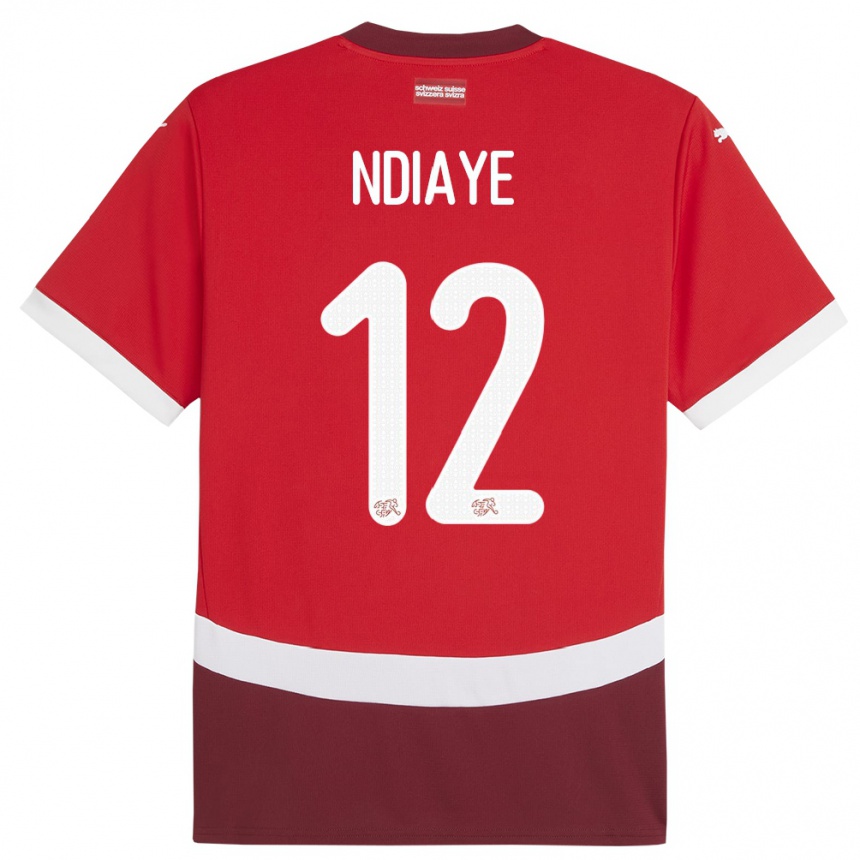ילדים כדורגל שווייץ Ahmadou Ndiaye #12 אָדוֹם ג'רזי ביתית 24-26