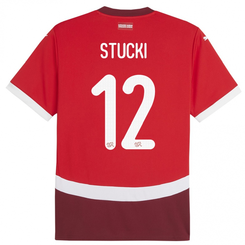 ילדים כדורגל שווייץ Jayden Stucki #12 אָדוֹם ג'רזי ביתית 24-26