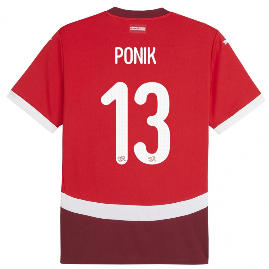 ילדים כדורגל שווייץ Gentian Ponik #13 אָדוֹם ג'רזי ביתית 24-26
