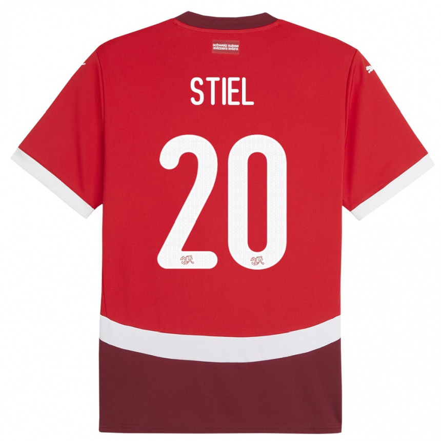 ילדים כדורגל שווייץ Jill Stiel #20 אָדוֹם ג'רזי ביתית 24-26