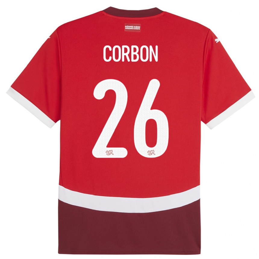 ילדים כדורגל שווייץ Max Corbon #26 אָדוֹם ג'רזי ביתית 24-26