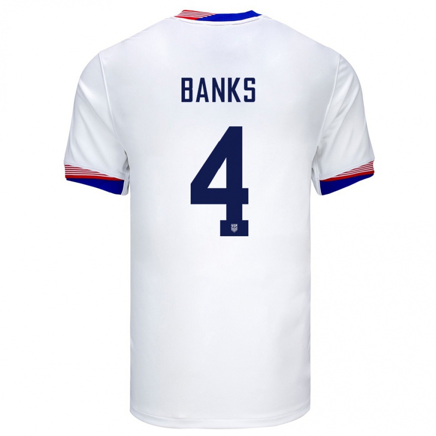 ילדים כדורגל ארצות הברית Noahkai Banks #4 לבן ג'רזי ביתית 24-26