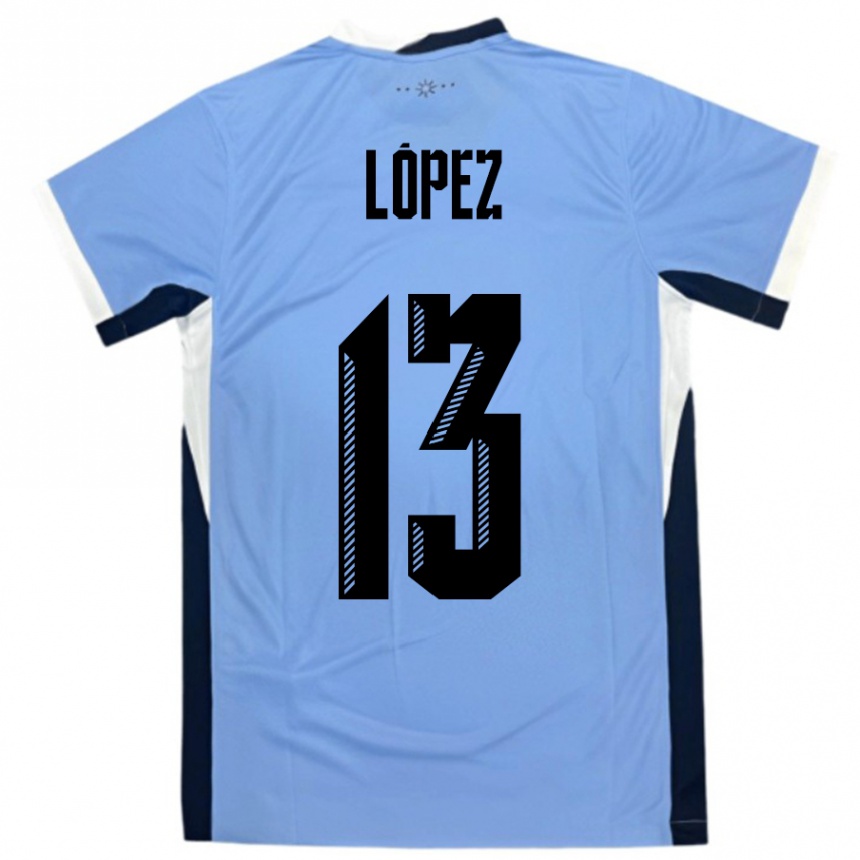 ילדים כדורגל אורוגוואי Nahuel López #13 לבן שחור ג'רזי ביתית 24-26