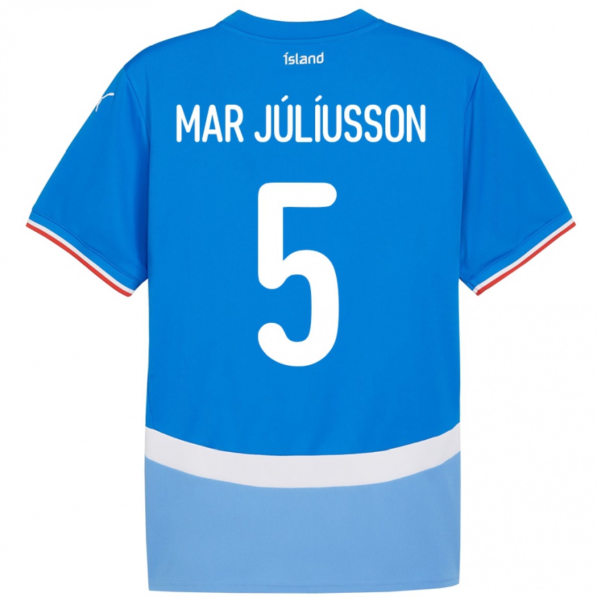 ילדים כדורגל אִיסלַנד Júlíus Mar Júlíusson #5 כְּחוֹל ג'רזי ביתית 24-26