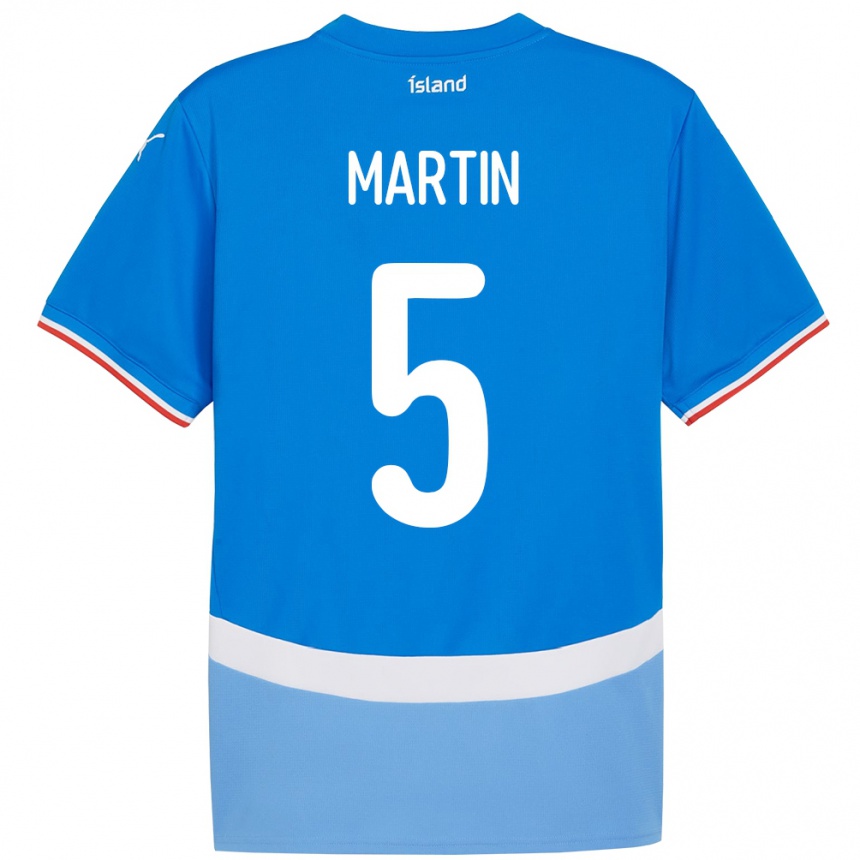 ילדים כדורגל אִיסלַנד Markús Andri Daníelsson Martin #5 כְּחוֹל ג'רזי ביתית 24-26
