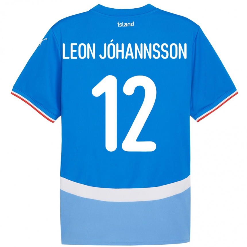ילדים כדורגל אִיסלַנד Marten Leon Jóhannsson #12 כְּחוֹל ג'רזי ביתית 24-26