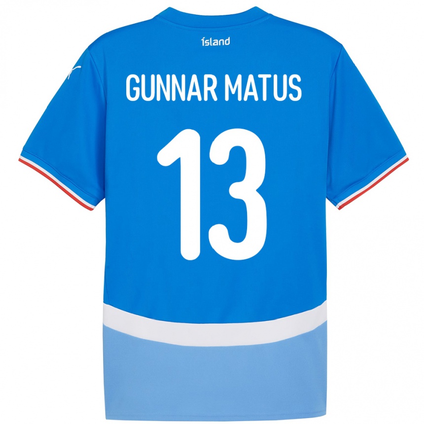 ילדים כדורגל אִיסלַנד Aron Gunnar Matus #13 כְּחוֹל ג'רזי ביתית 24-26