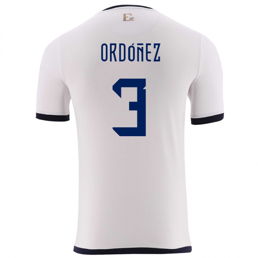 ילדים כדורגל אקוודור Deinner Ordóñez #3 לבן הרחק ג'רזי 24-26