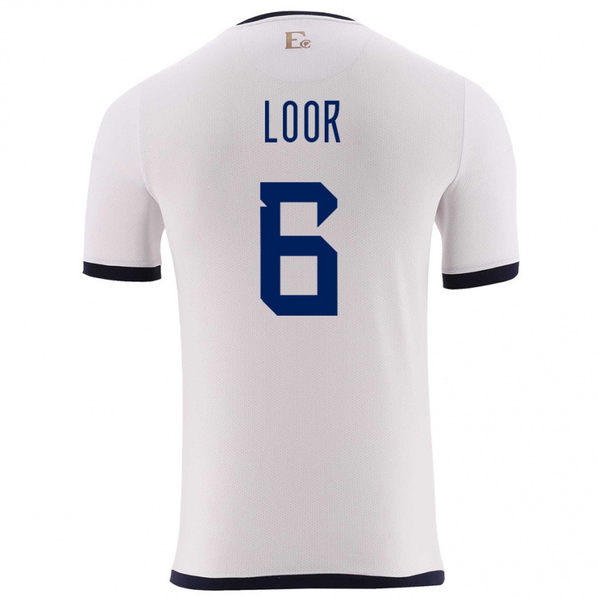 ילדים כדורגל אקוודור Layan Loor #6 לבן הרחק ג'רזי 24-26
