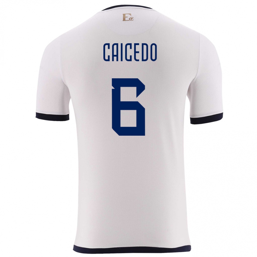 ילדים כדורגל אקוודור Fricio Caicedo #6 לבן הרחק ג'רזי 24-26