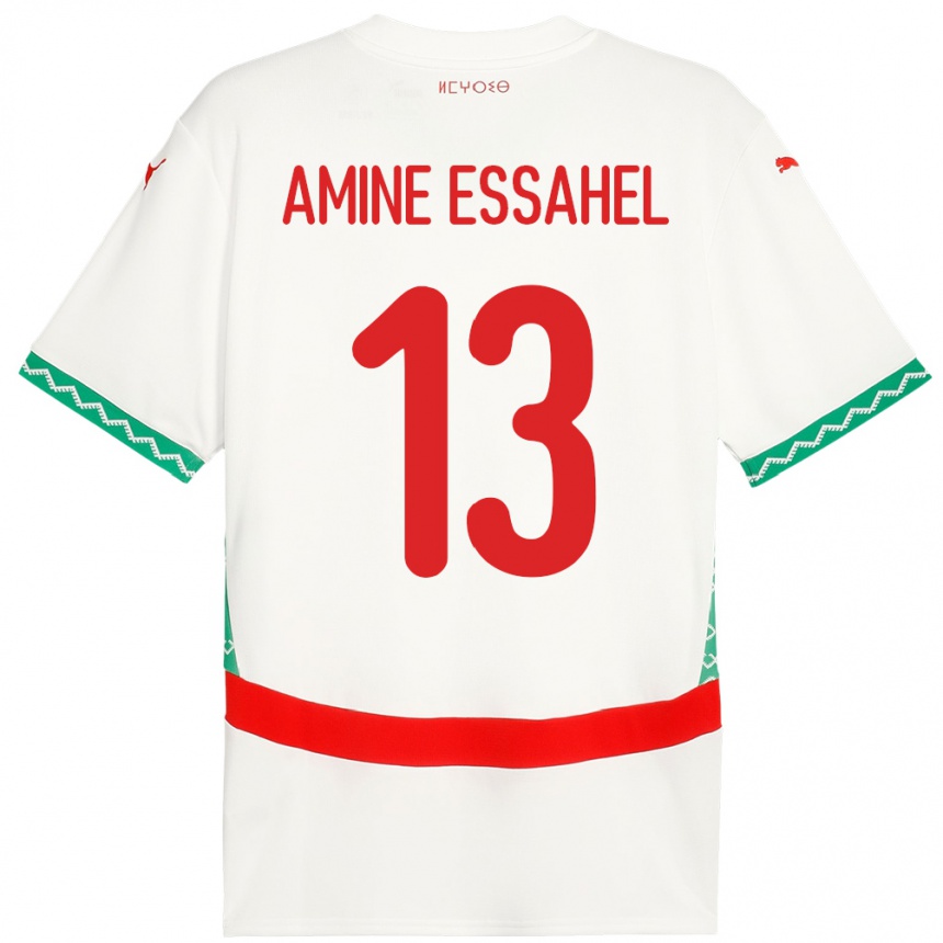 ילדים כדורגל מָרוֹקוֹ Mohamed Amine Essahel #13 לָבָן הרחק ג'רזי 24-26