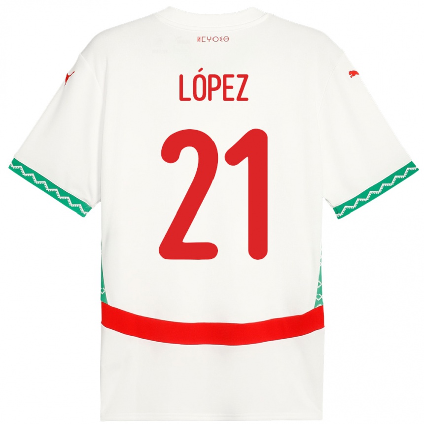 ילדים כדורגל מָרוֹקוֹ Mani López #21 לָבָן הרחק ג'רזי 24-26