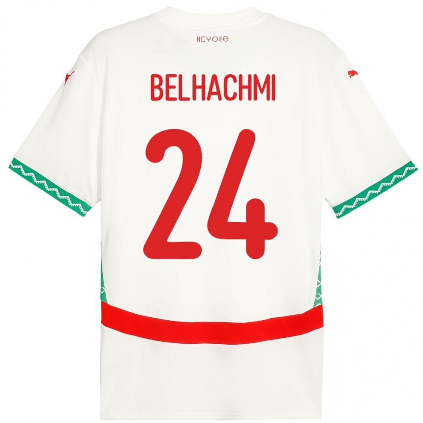 ילדים כדורגל מָרוֹקוֹ Yahya Belhachmi #24 לָבָן הרחק ג'רזי 24-26