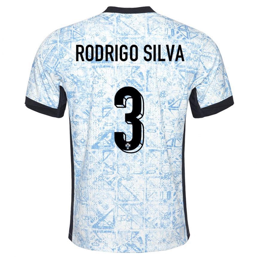 ילדים כדורגל פורטוגל Rodrigo Silva #3 כחול שמנת הרחק ג'רזי 24-26