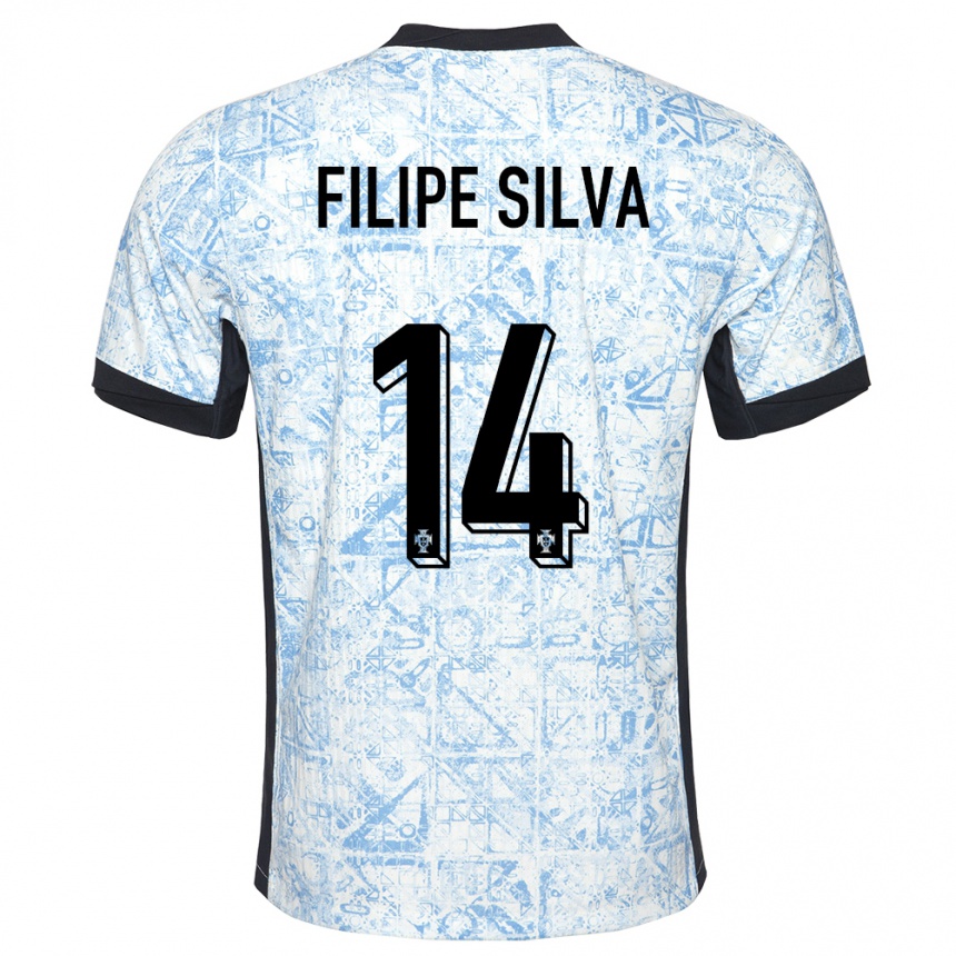 ילדים כדורגל פורטוגל Filipe Silva #14 כחול שמנת הרחק ג'רזי 24-26