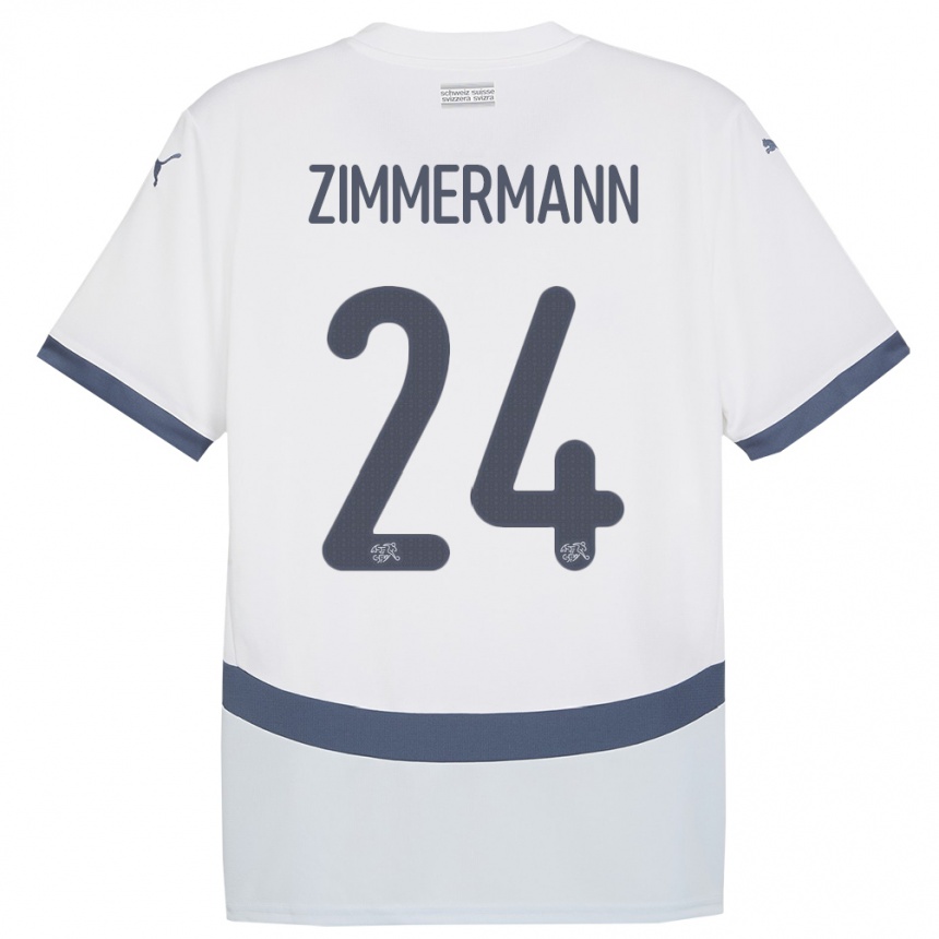 ילדים כדורגל שווייץ Mio Zimmermann #24 לבן הרחק ג'רזי 24-26