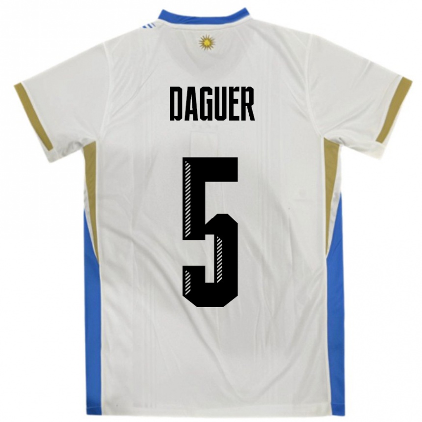 ילדים כדורגל אורוגוואי Julio Daguer #5 לבן כחול הרחק ג'רזי 24-26